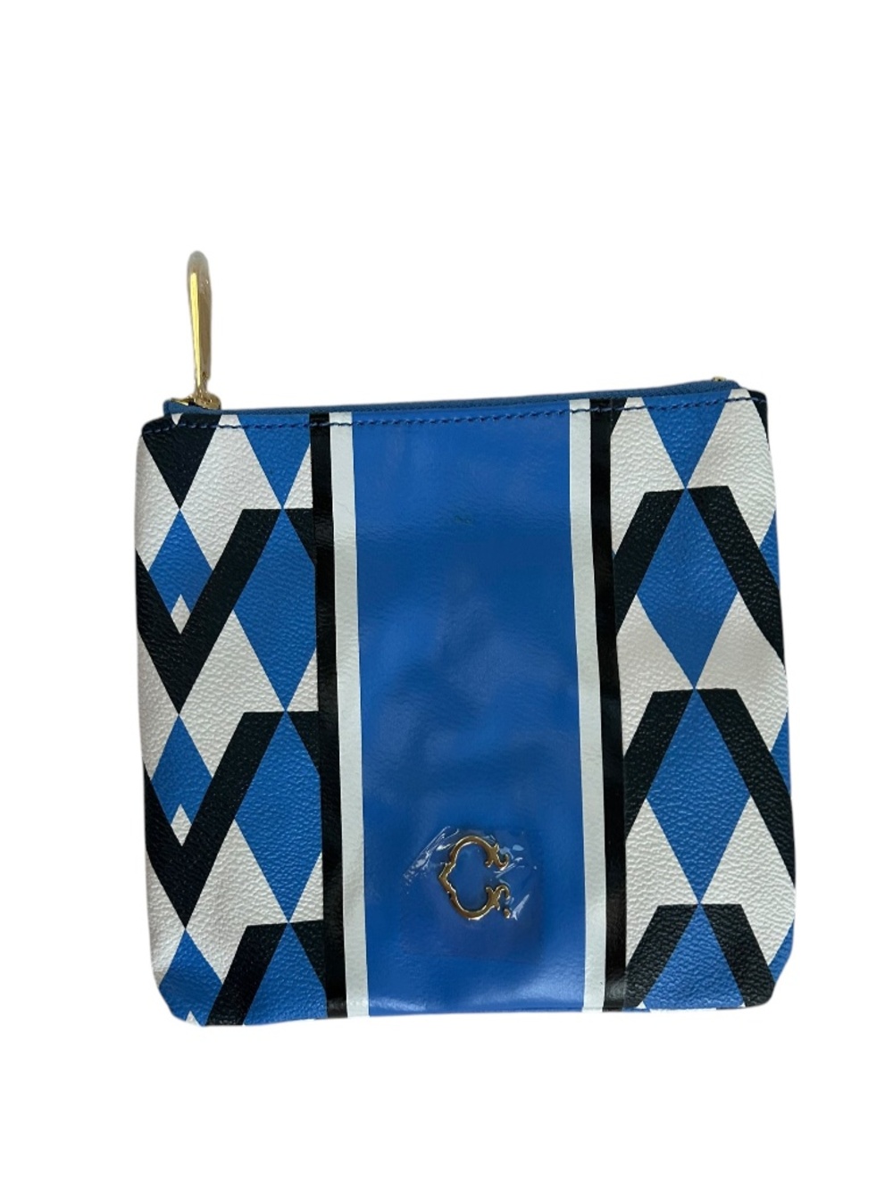 C. Wonder NEW blue black geometric graphic print zipper pouch cosmetic bag 8x6